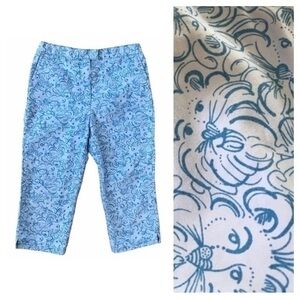 Lilly Pulitzer Vintage Blue Lion Print Cropped Capri Pants